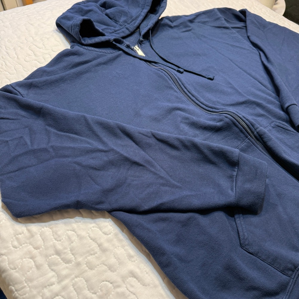Men XL Full Zip Hoodie Blue Fleece BASICS LOUNGEWEAR EVERYDAY STREETWEAR GYM